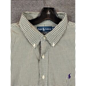 Ralph Lauren Mens Shirt XL Green White Check Plaid Button Down Small Pony Preppy